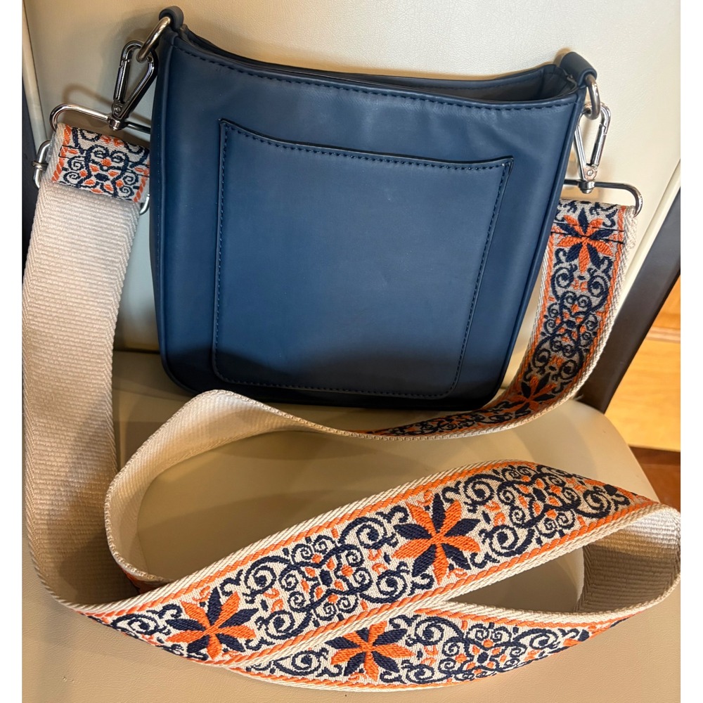 K. Carroll Accessories Navy Blue Crossbody Bag Embroidered Guitar Strap Pocket
